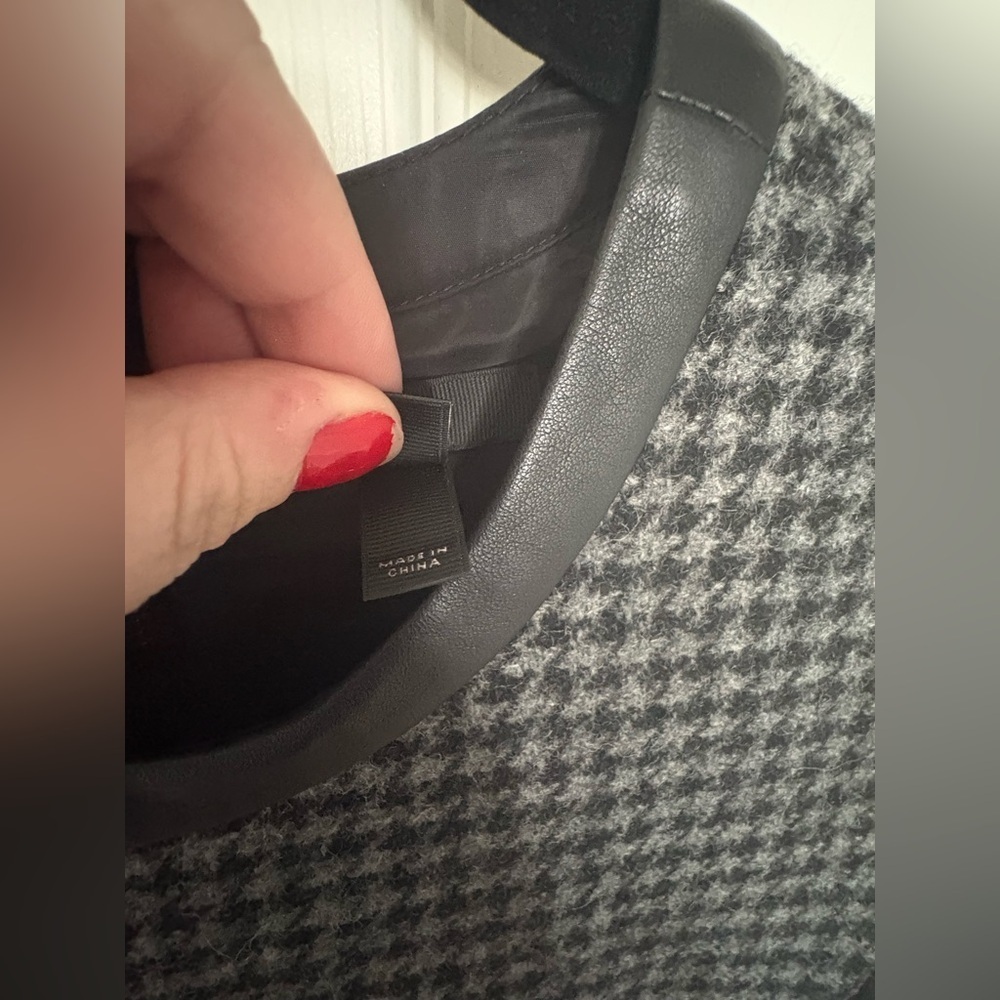 J.Crew Mixed Houndstooth Tweed & Leather Dress | Size 2 Tall | Classic Career - Picture 9 of 12
